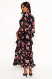 Isadora Long Sleeve Maxi Dress Black Blurred Floral