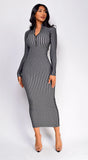 Amara Two Tone Front Zipper Maxi Dress Gray