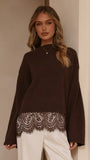 Kylan Lace Trim Sweater Brown