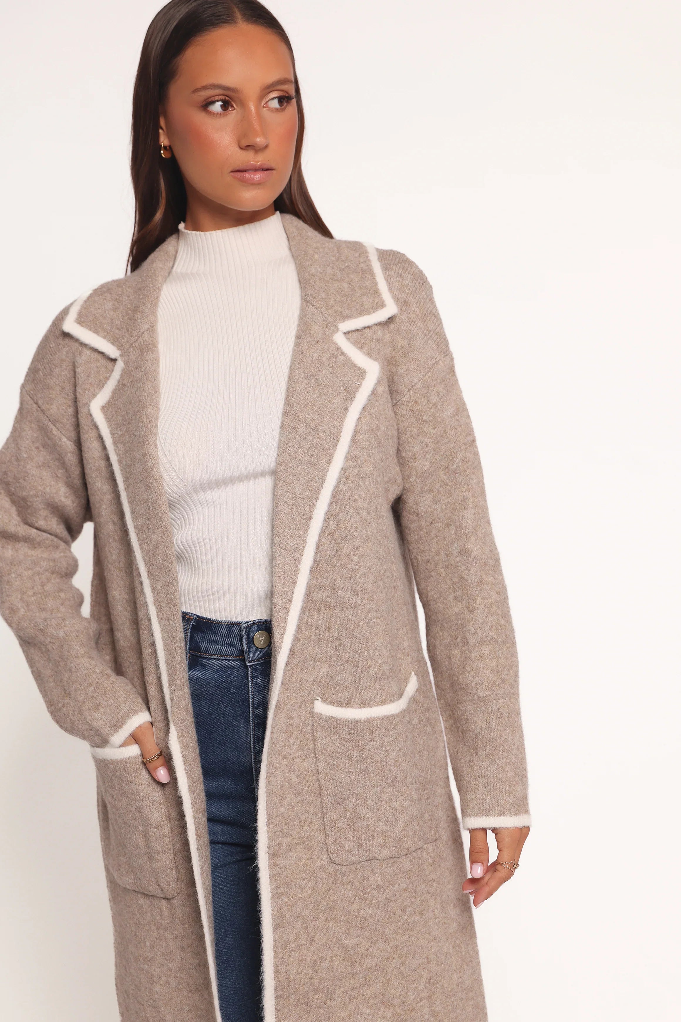 Katia Contrast Trim Coatigan Beige