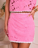 Sunlit Sweetheart Contrast Trim Floral Lace Mini Skirt
