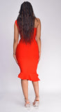 Luna Red Asymmetric Ruffle Bottom Bandage Dress