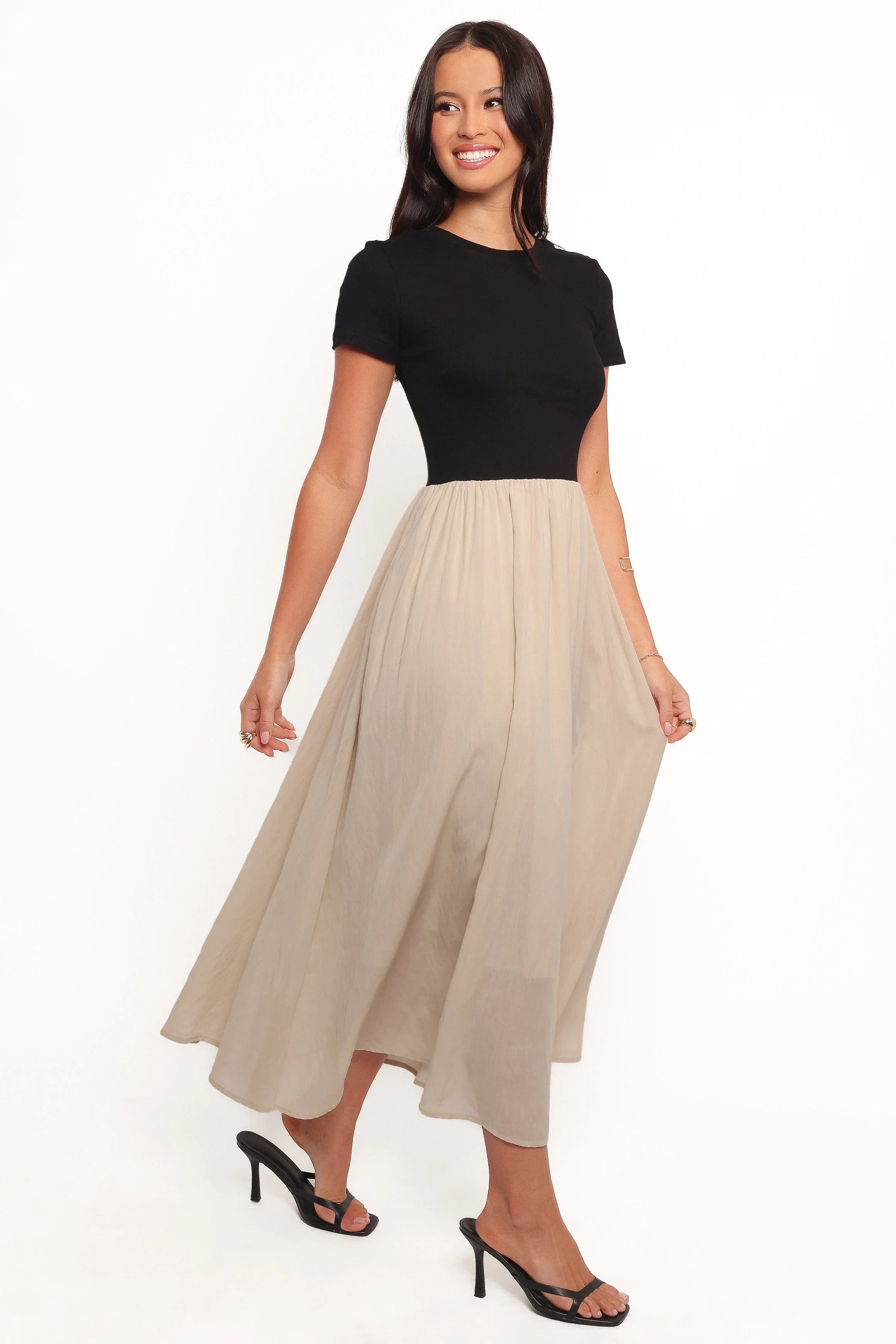 Isolde Midi Dress Black Beige