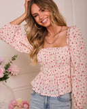 Petaled Skies Smocked Floral Peasant Top