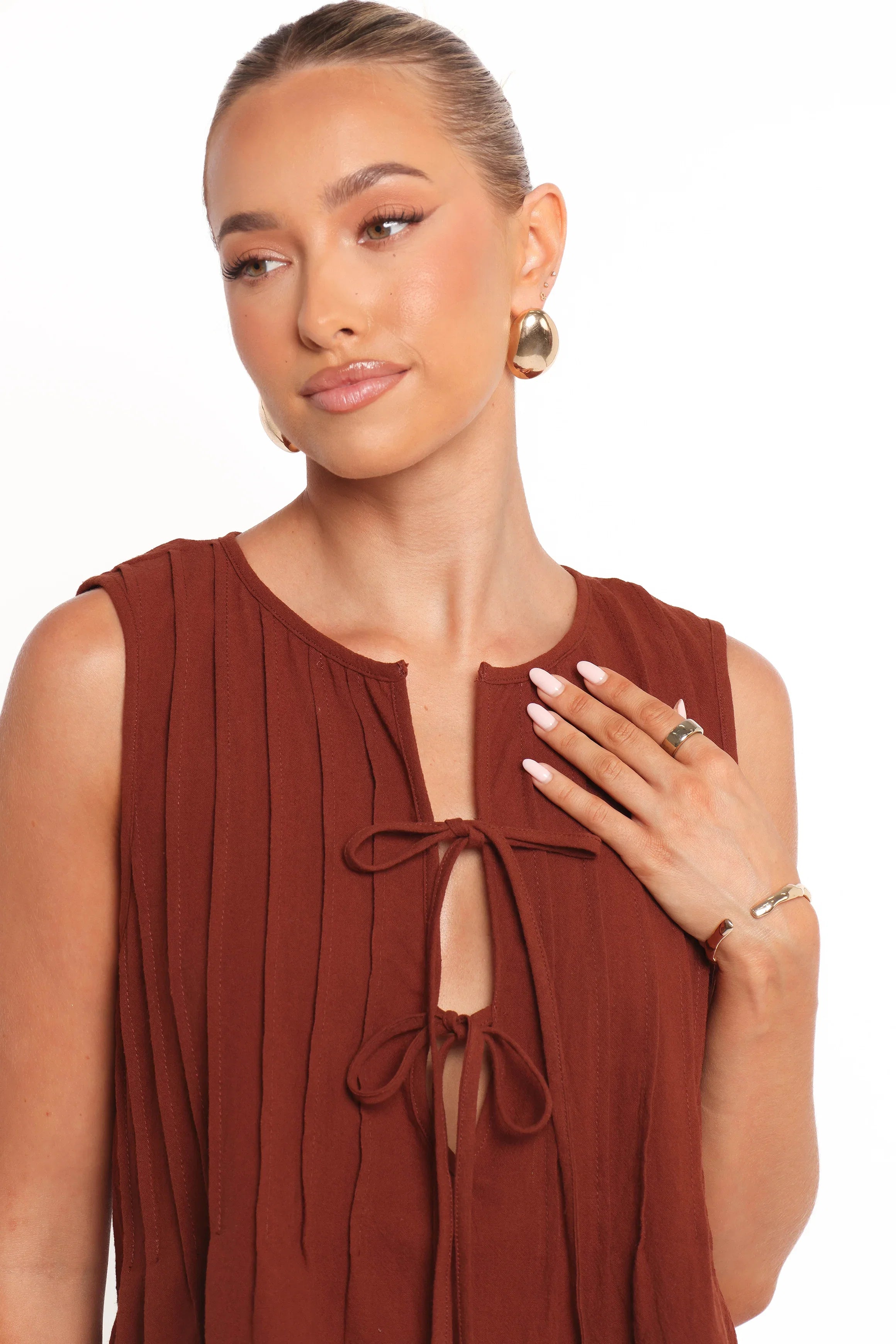 Nika Pleated Top Chocolate Brown