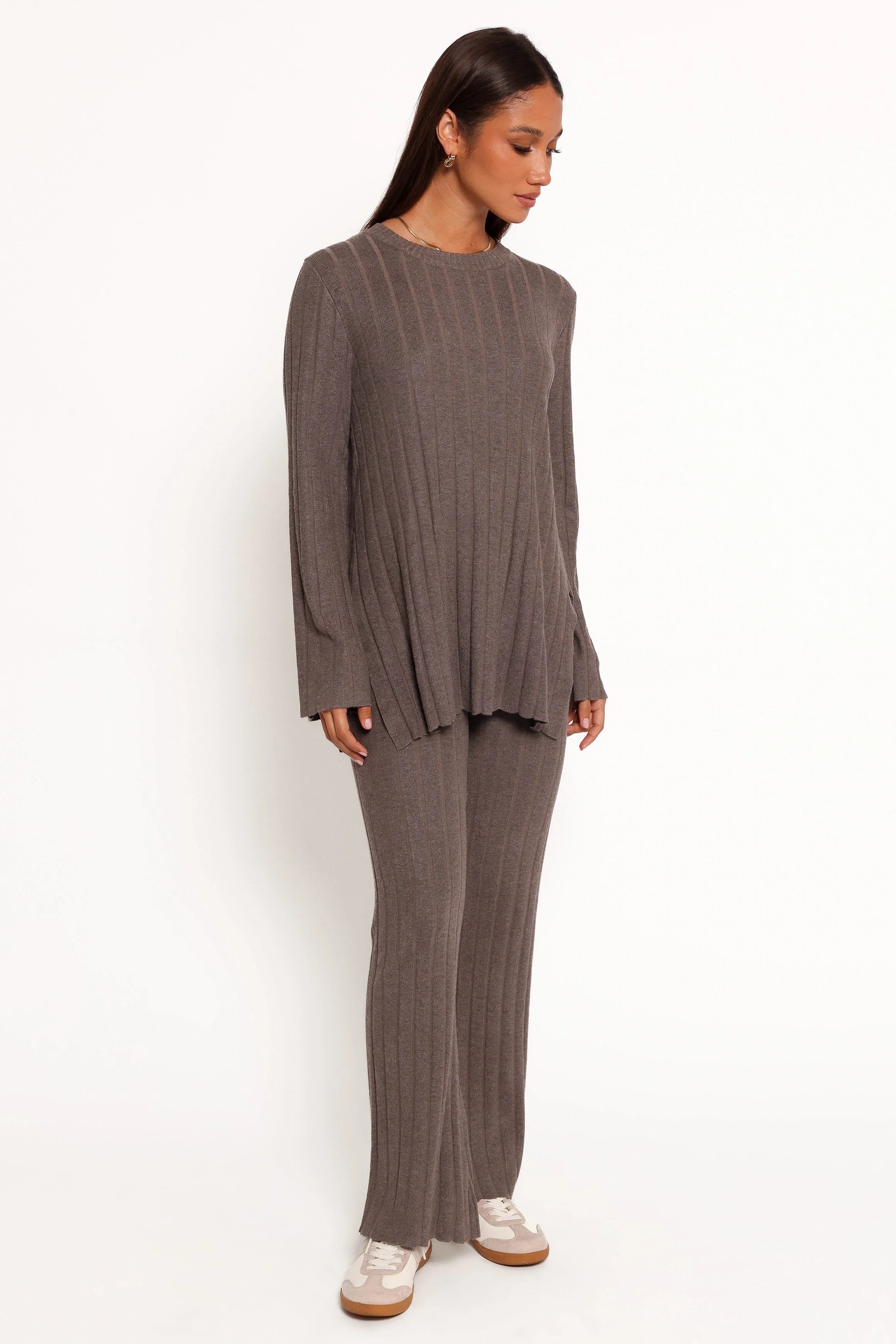 Silvie Long Sleeve Knitted Set Charcoal Grey