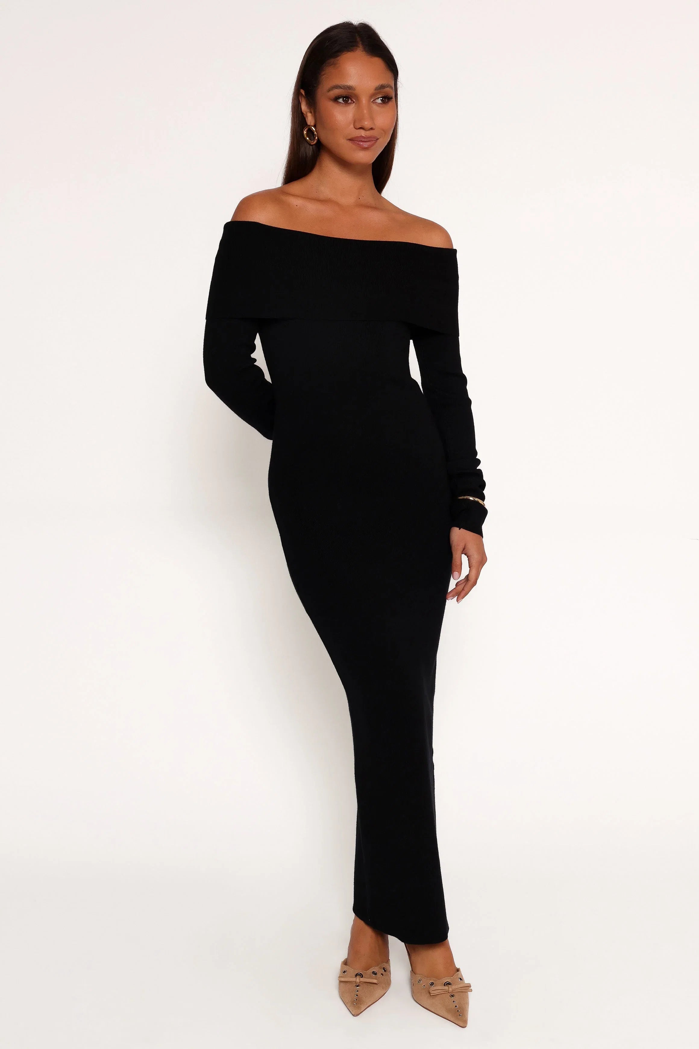 Archie Off the Shoulder Midi Dress Black