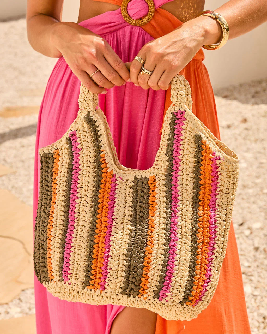 Sunswept Form Striped Straw Tote Bag