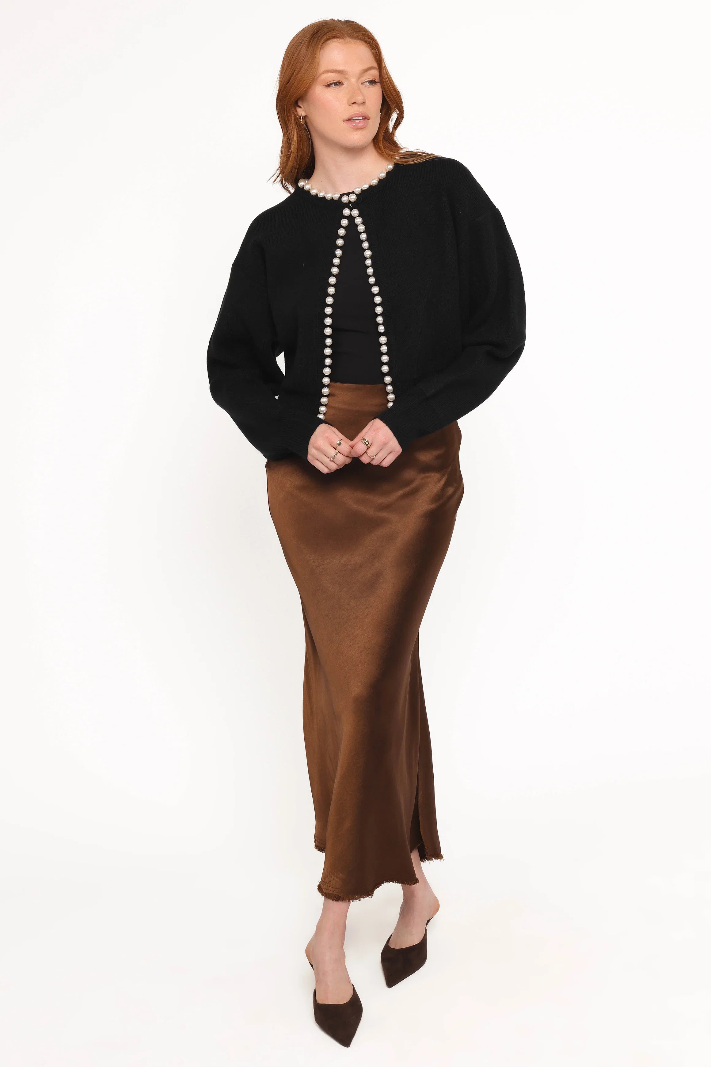 Bloom Pearl Knit Cardigan Black