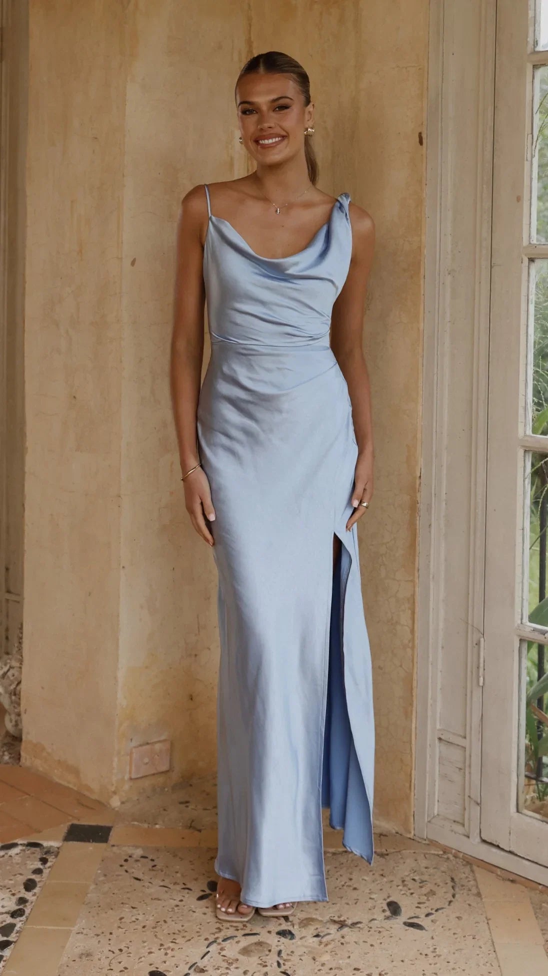 Iris Asymmetrical Maxi Dress Blue