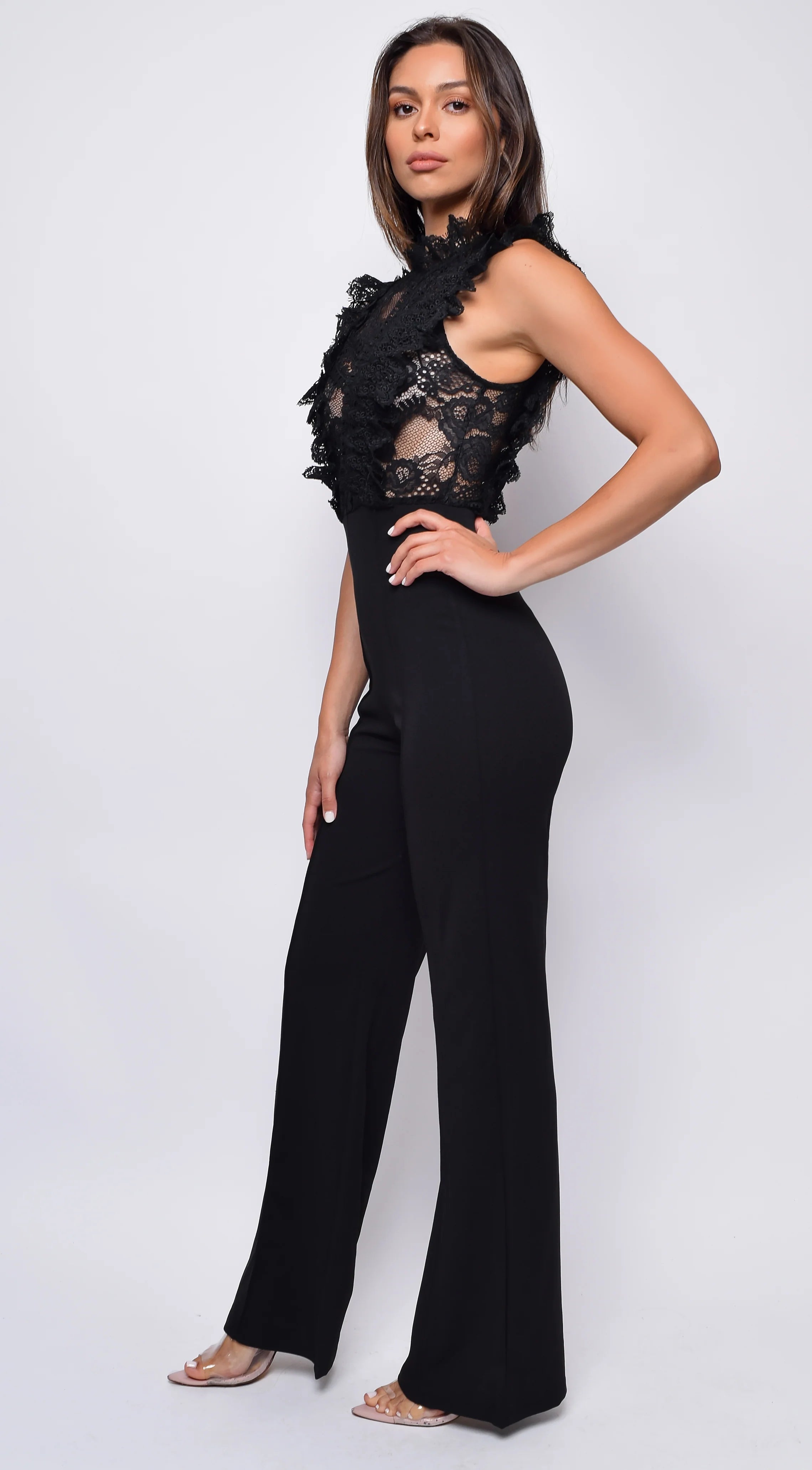 Vanna Crochet Flared leg Jumpsuit Black