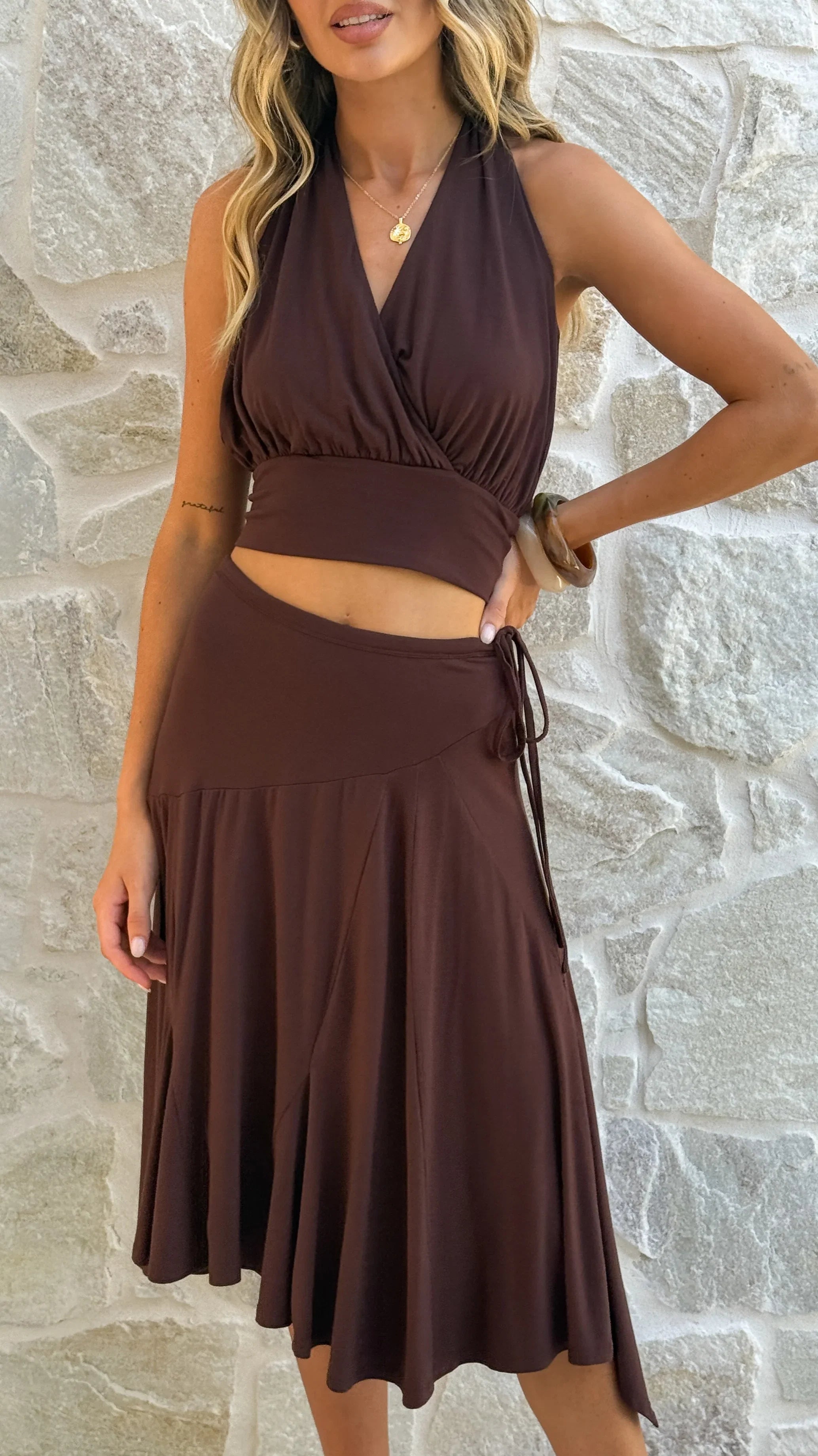 Taylin Halter Neck Top Brown