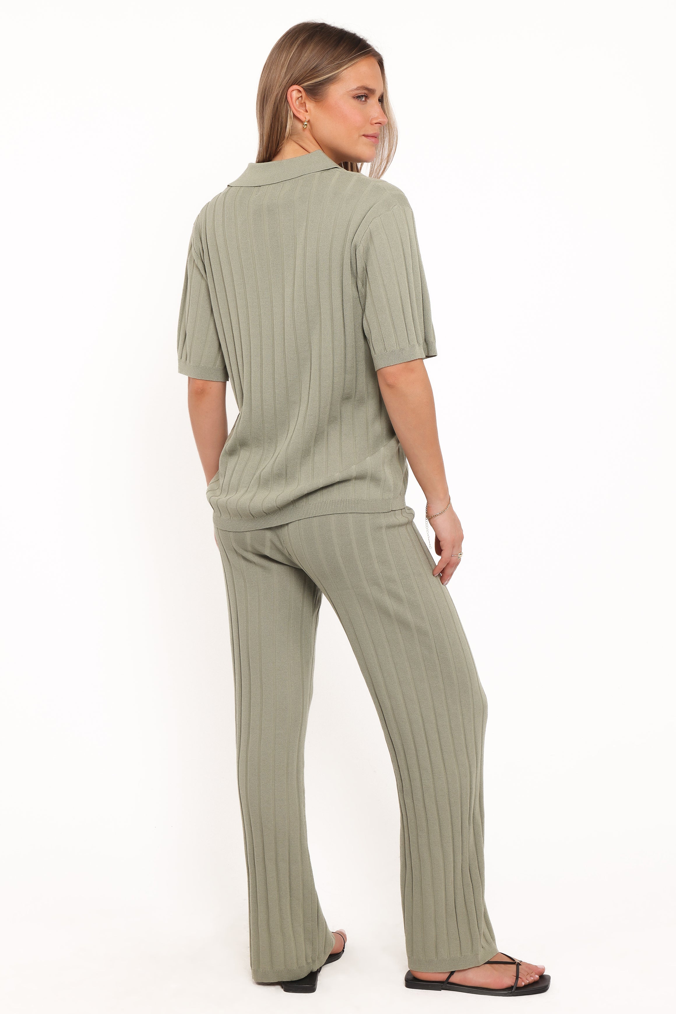 Yulissa Wide Ribbed Pant Set Khaki Green