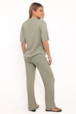 Yulissa Wide Ribbed Pant Set Khaki Green