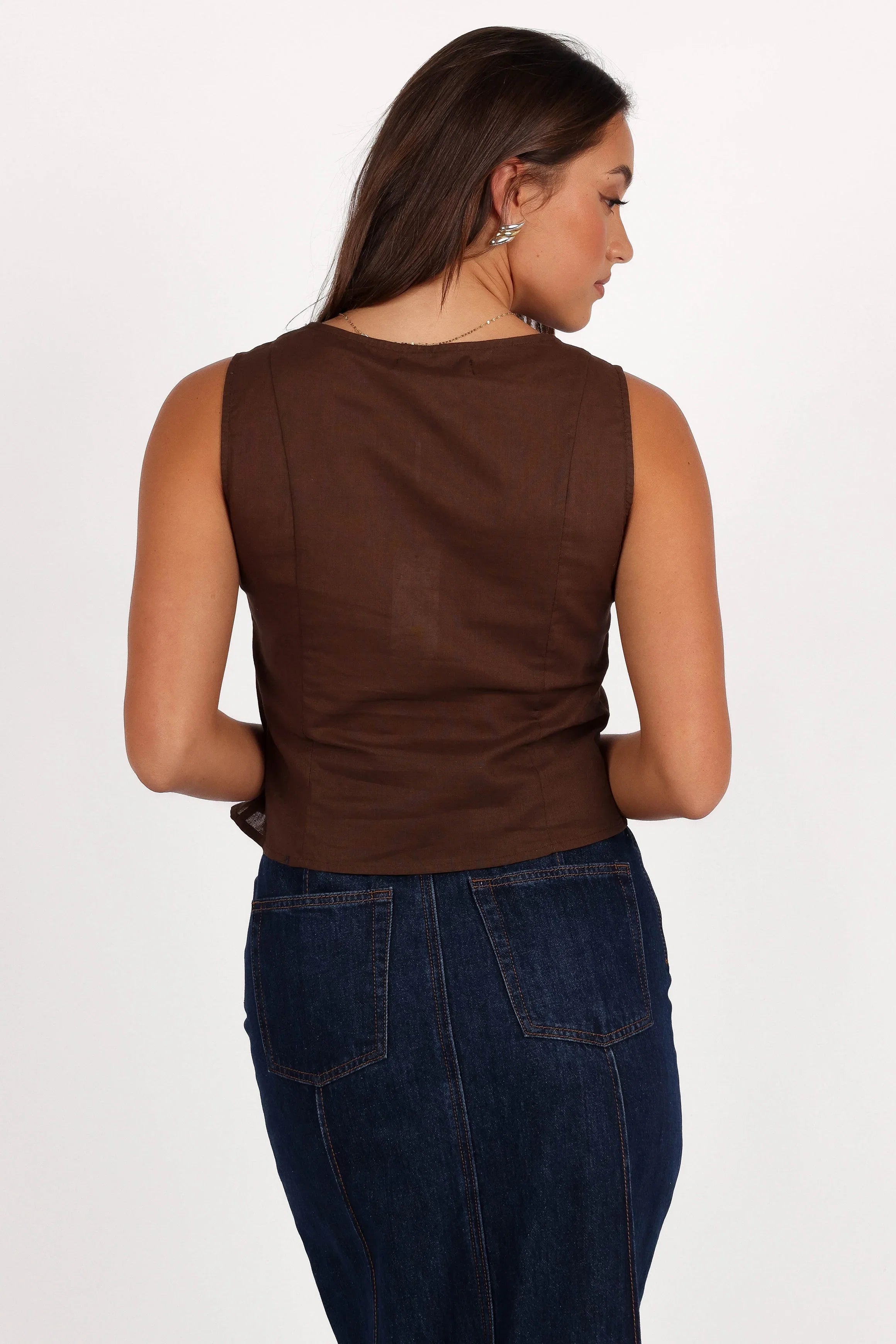 Daniella Linen Vest Chocolate Brown