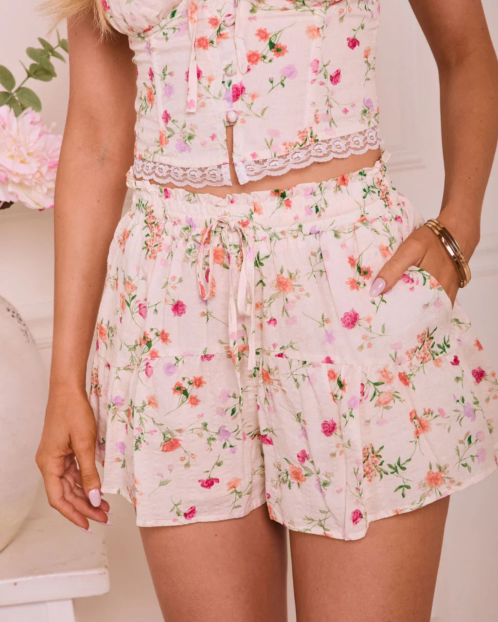 Blossom Harmony Floral Drawstring Shorts