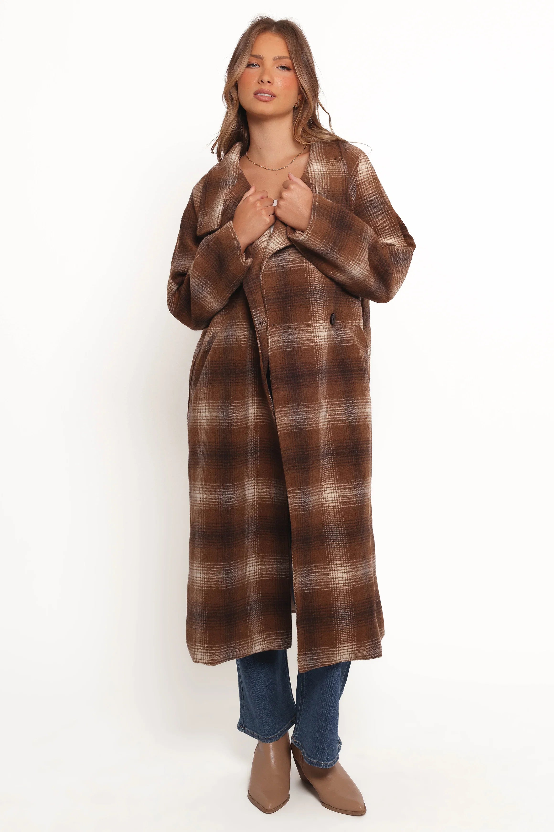 Maya Long Coat Brown Check