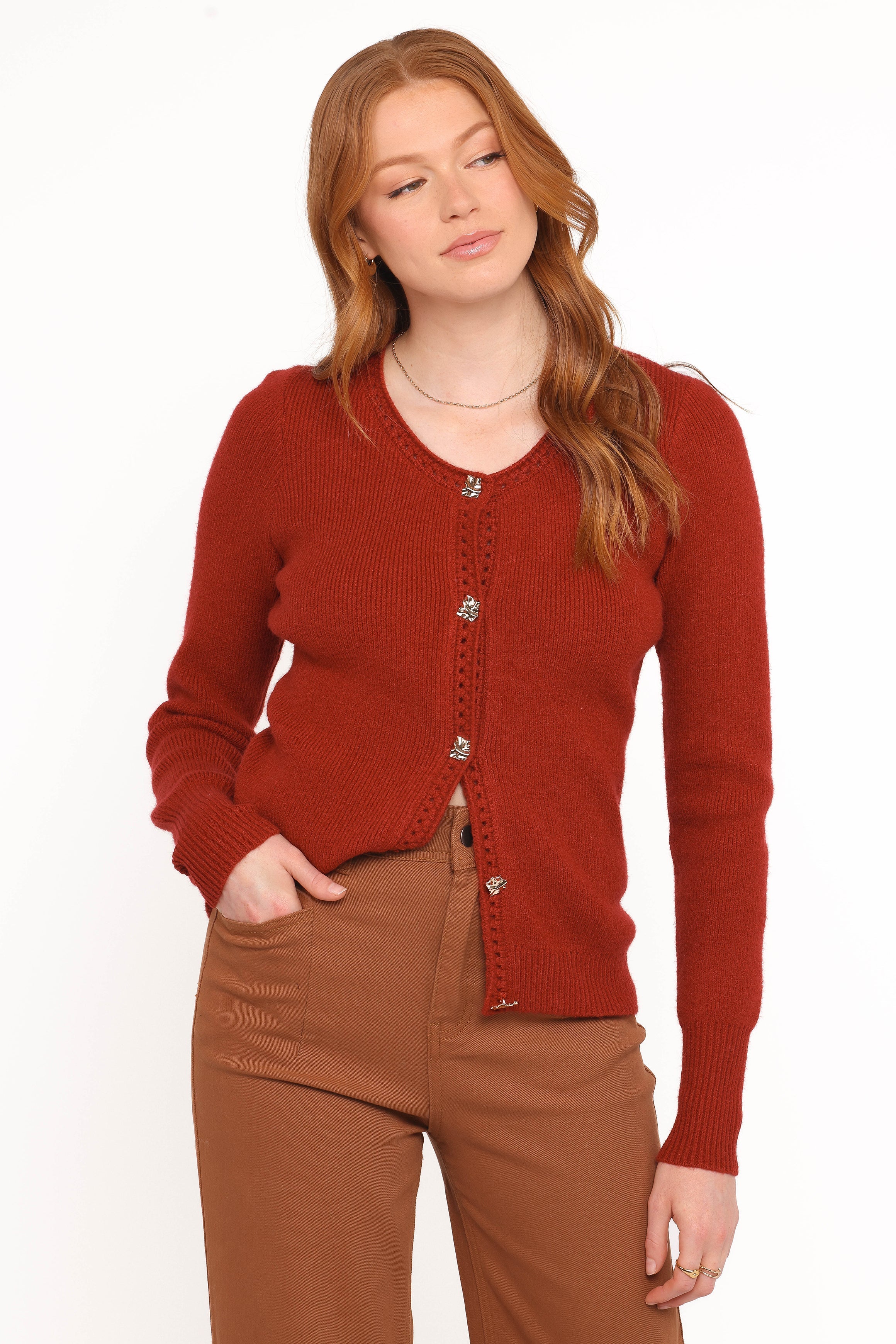 Quay Button Front Cardigan Red
