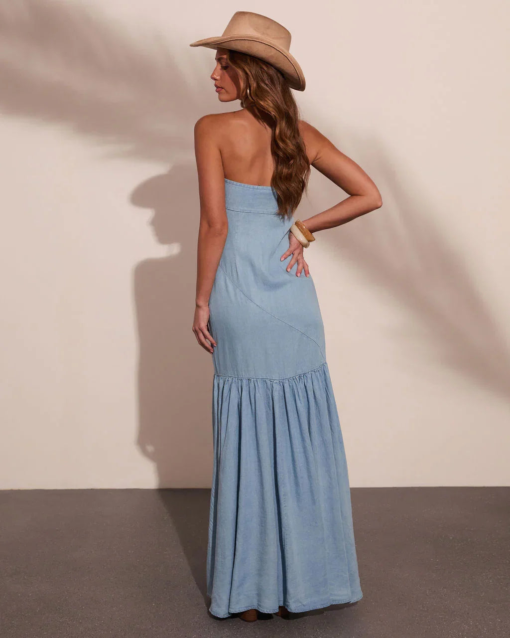 Open Sky Strapless Chambray Maxi Dress