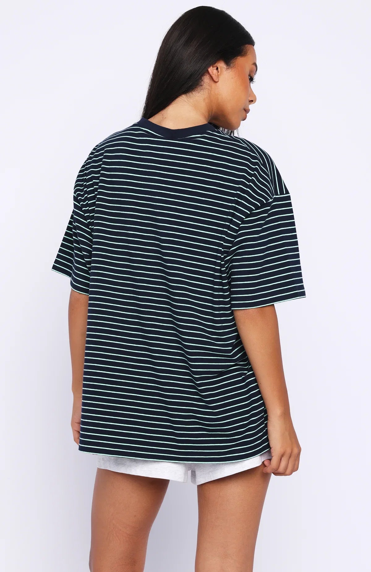 Touchdown Oversized Tee Navy Mint Stripe