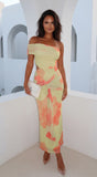 Petaluxe Off Shoulder Floral Print Maxi Dress Light Green Multi