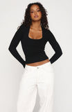 Serenade Her Ribbed Long Sleeve Top Black