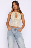 Fated Souls Beaded Halter Top Cream