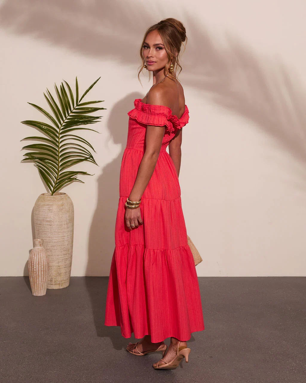 Sol Haze Ruffle Off The Shoulder Maxi Dress