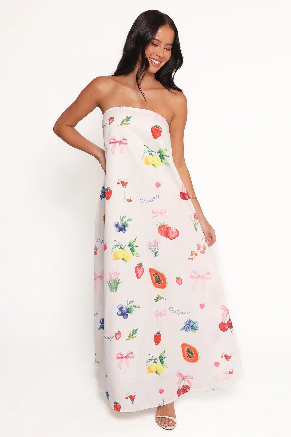 Soph Strapless Maxi Dress Ciao Bow Print