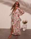 Korina Satin Printed Kimono Empire Waist Maxi Dress