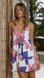 Maisie Eyelet Mini Dress Botanic Blue Pink Print
