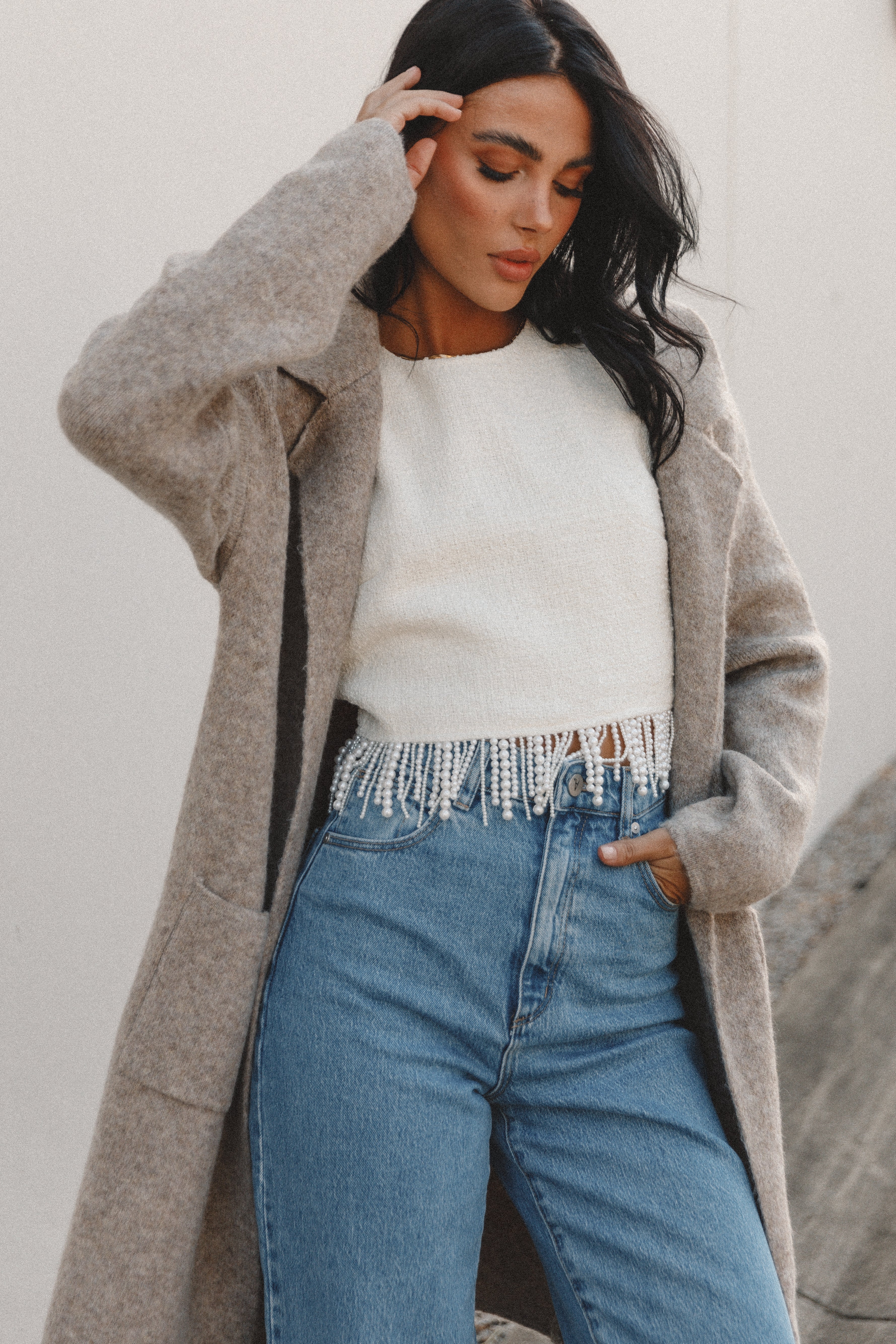 Skylar Open Front Coatigan Taupe