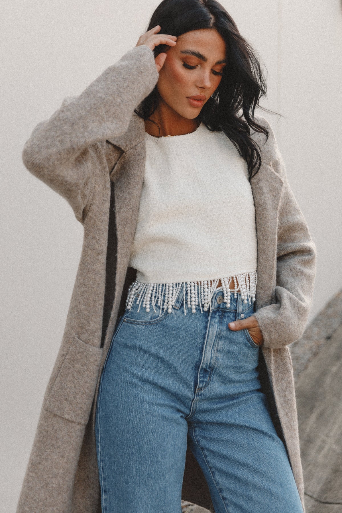 Skylar Open Front Coatigan Taupe