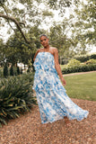 Bloom Strapless Maxi Dress Blue White Floral