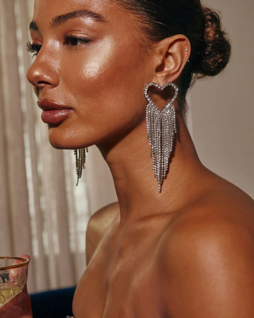Soft Chimes Heart Fringe Earrings