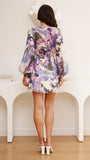 Jemma Long Sleeve Mini Dress Purple Abstract