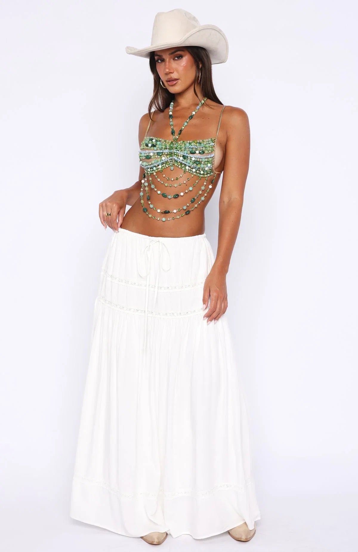 Own The Night Beaded Top Green