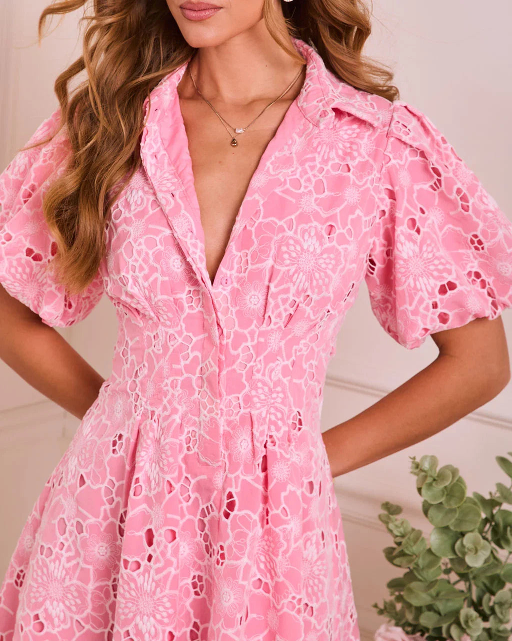 Garden Edit Floral Eyelet Mini Shirt Dress