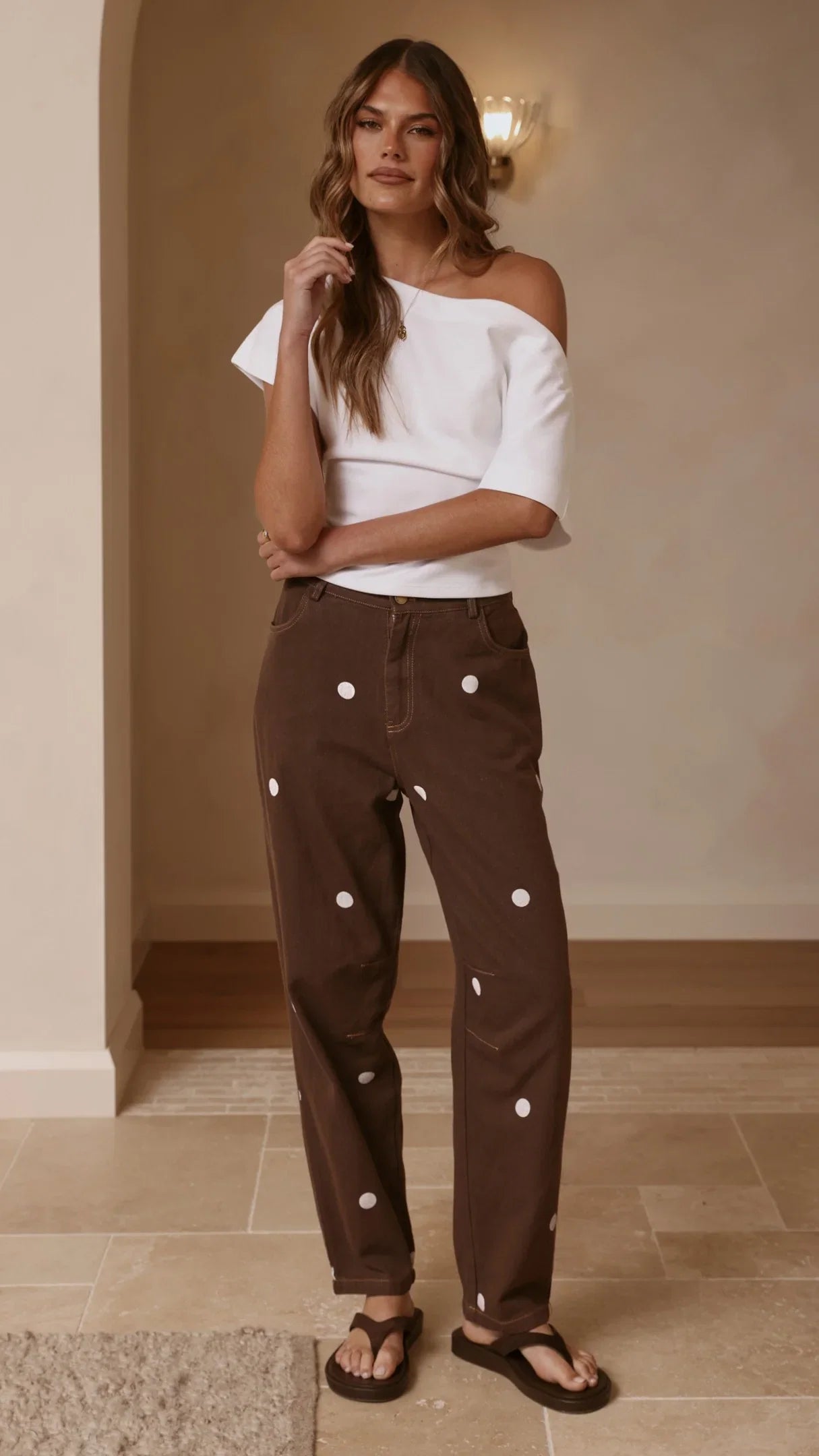 Cleora Barrel Jeans Chocolate Polka
