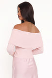 Helene Bow Off Shoulder Knit Sweater Pink
