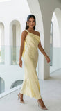 Valencia One Shoulder Satin Maxi Dress Butter Yellow
