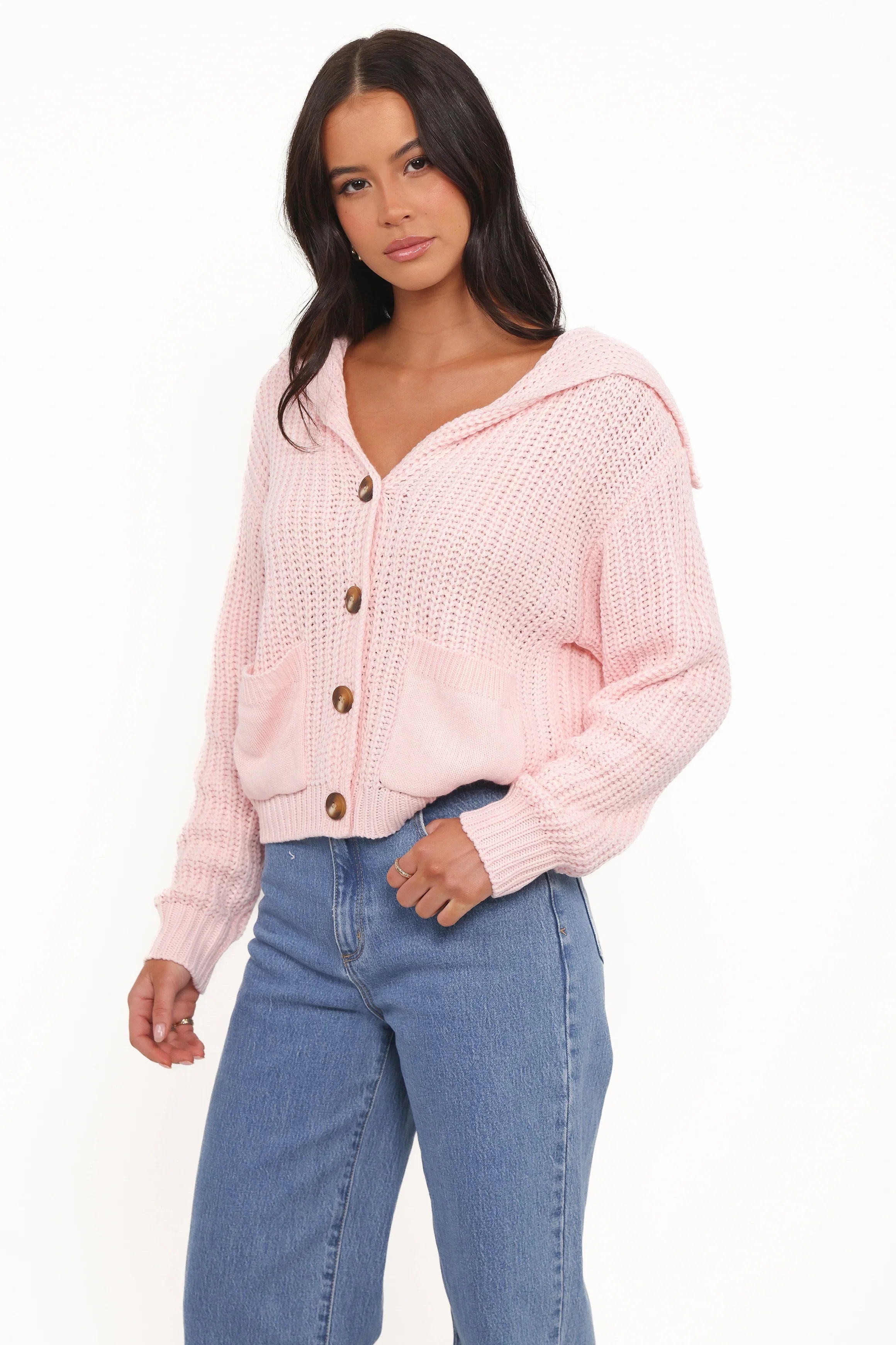 Amelia Oversize Collar Button Cardigan Pink