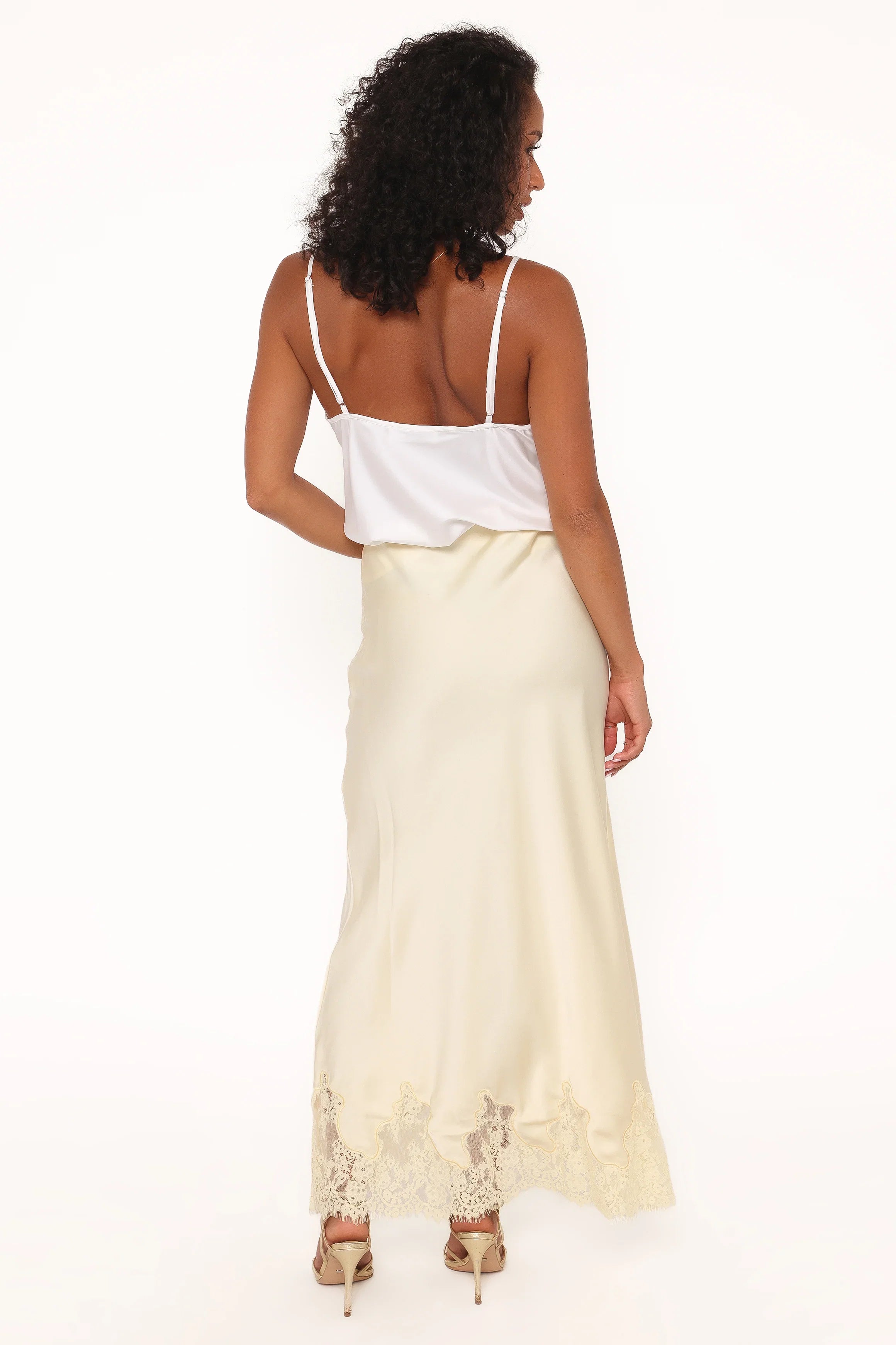 Alira Lace Trim Midi Skirt Yellow