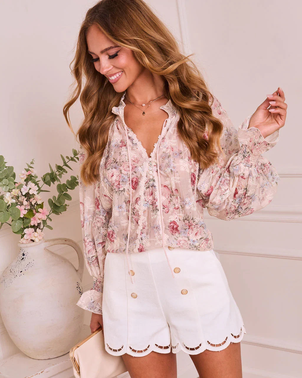 Ethereal Darling Split Neck Tie Floral Blouse