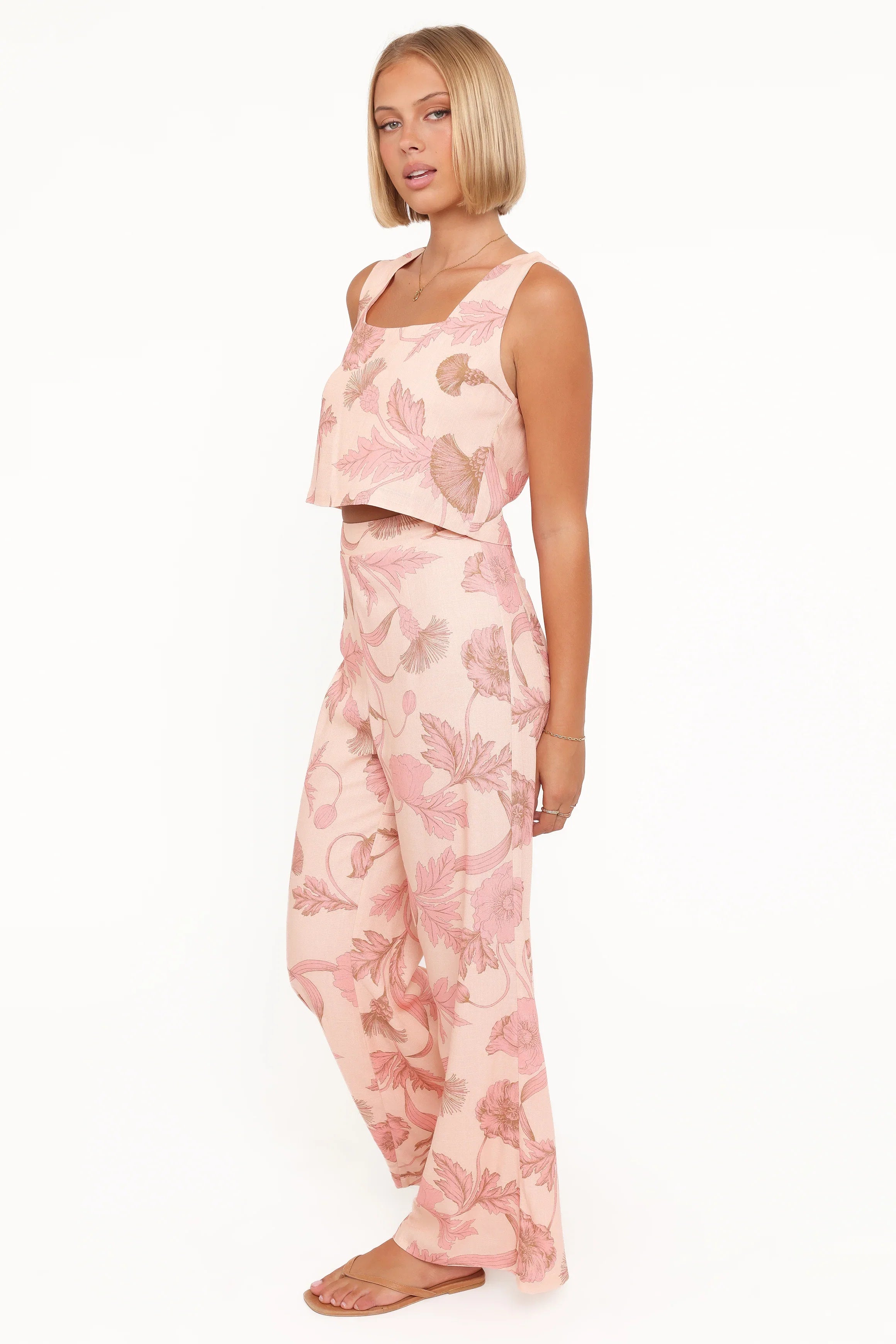 Brayden Wide Leg Linen Pant Pink Floral