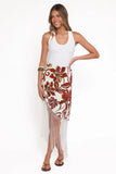 Shelby Midi Fringe Skirt Brown Floral