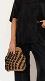 Eadie Crochet Weave Framed Clutch Black Natural