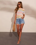 Arelle Striped Open Knit Short Sleeve Top