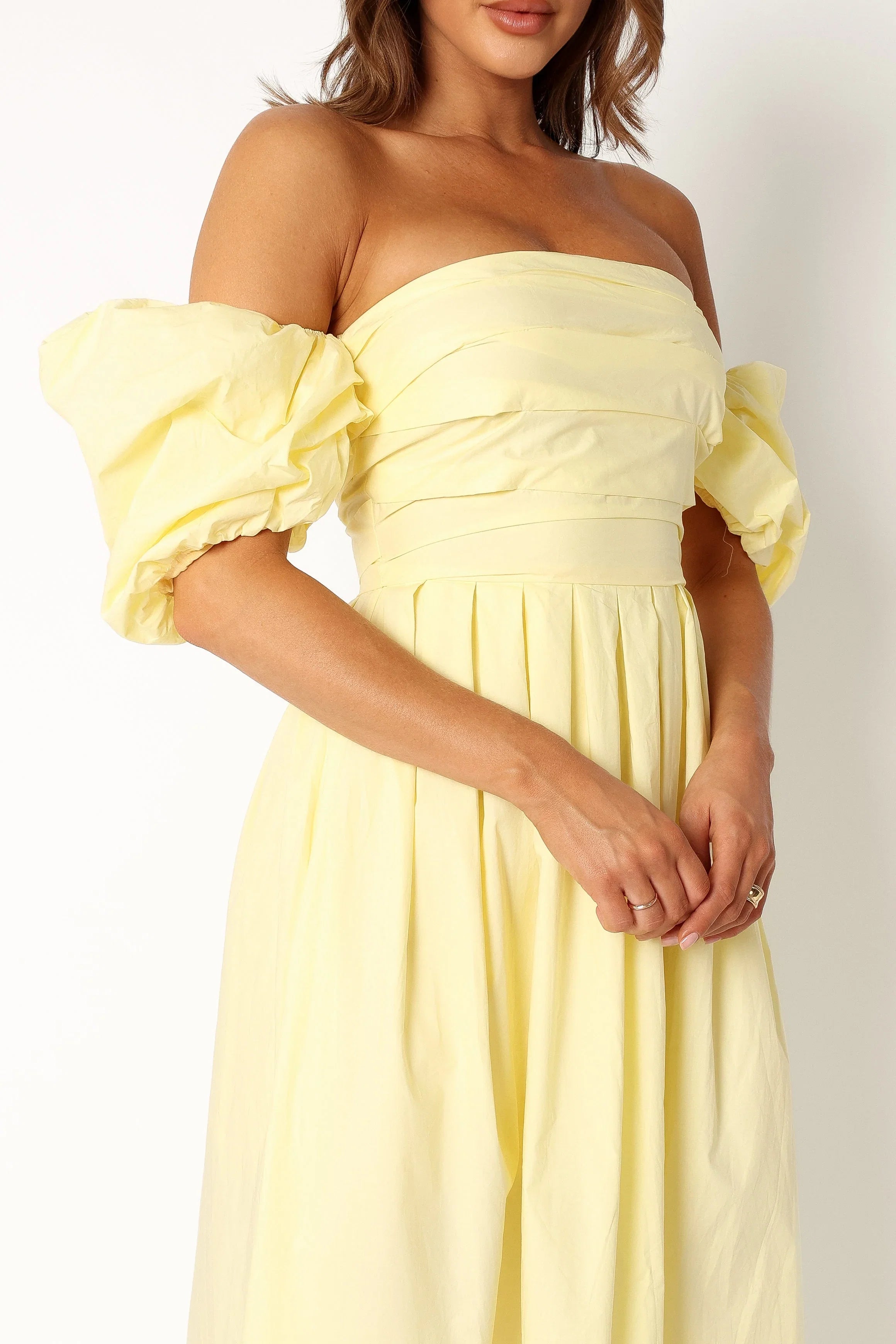 Solana Off Shoulder Midi Dress Yellow