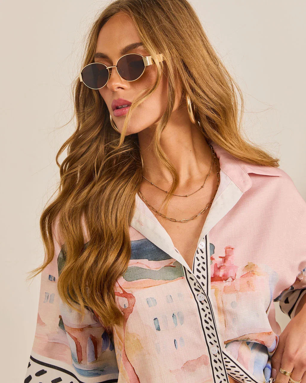Seaside Social Button Down Novelty Top